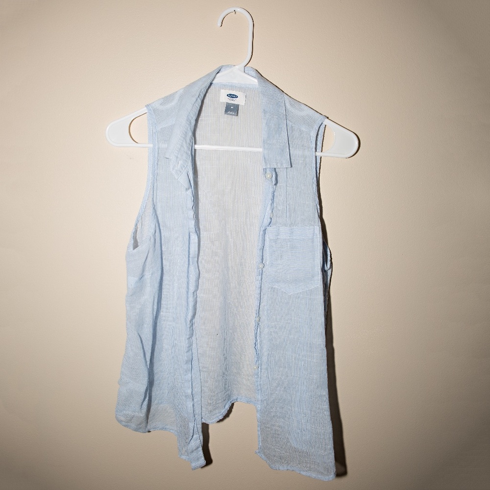 Blue Button-Up Collared Tank Top